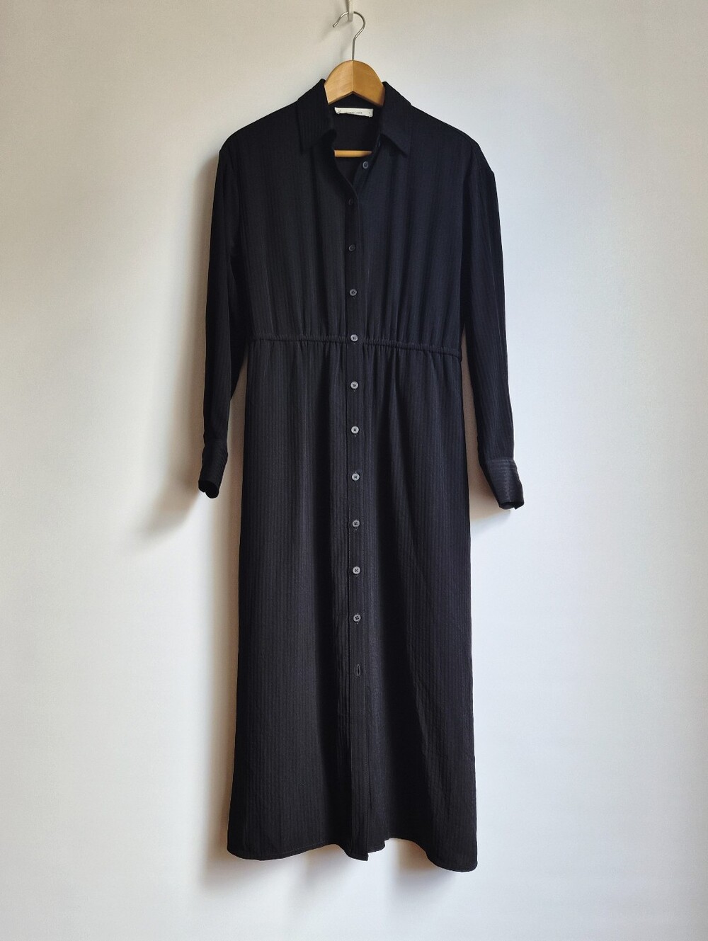 Everlane Black Mini Jacquard Stripe Shirt Dress Small Quiet Luxury Dark Academia